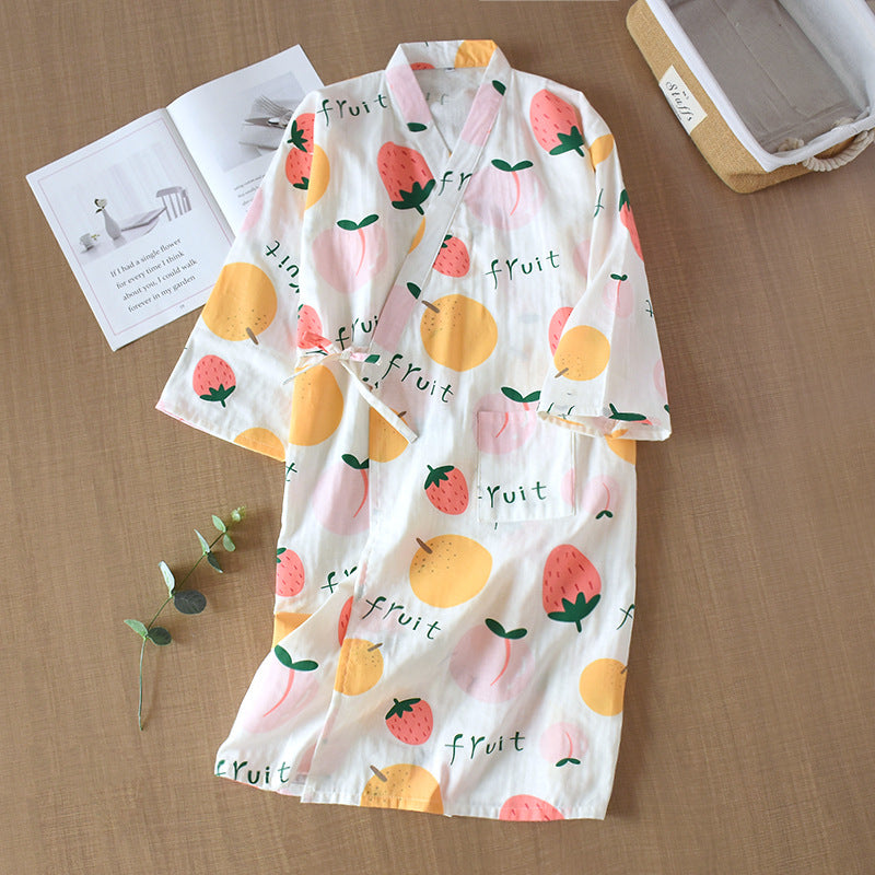 Cotton Gauze Lace-up Home Wear Cotton Moisture-wicking Clothing Kimono Robe by http://Lolyshop.shop