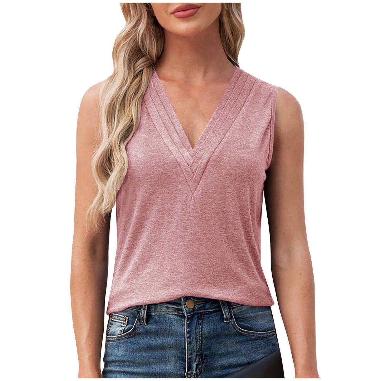 Solid Color Multi-layer Special V-neck Vest T-shirt For Women