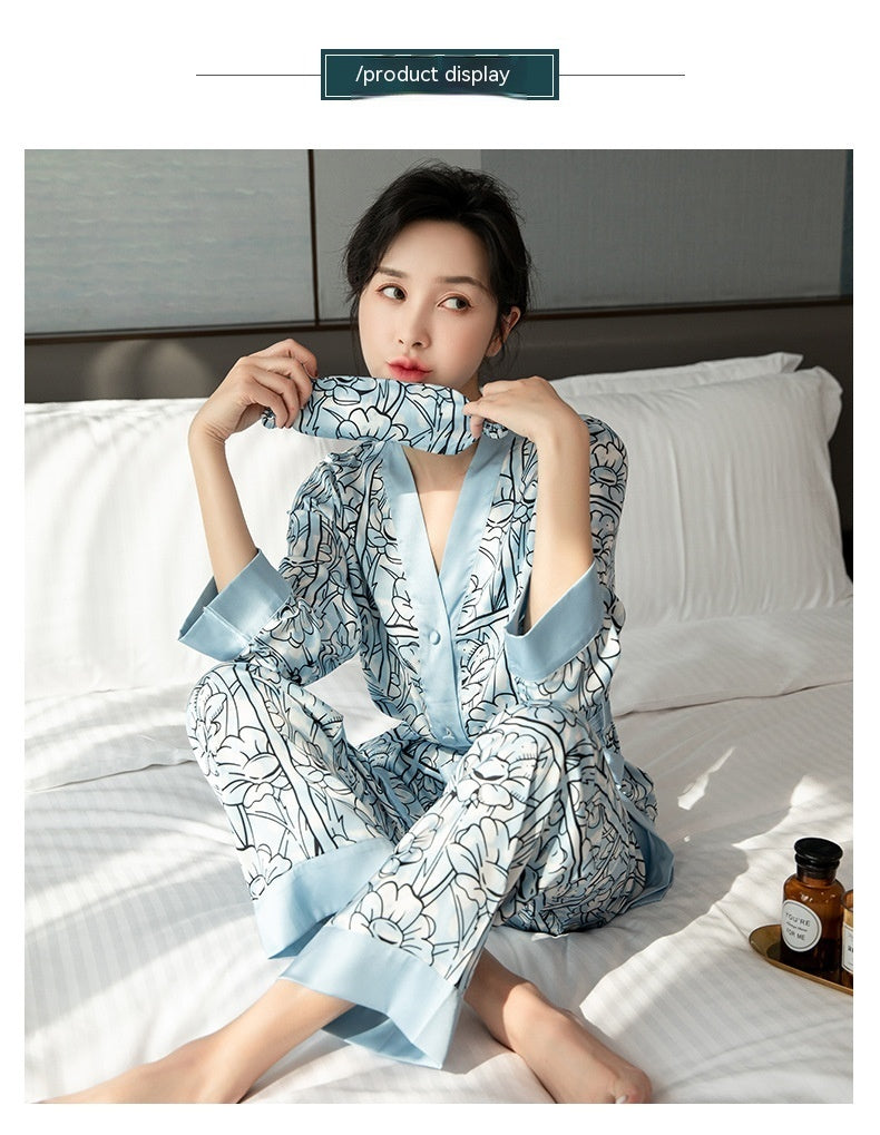 Long Sleeve Ice Silk Classic Style Silk Sexy Home Wear Can Be Worn Outside