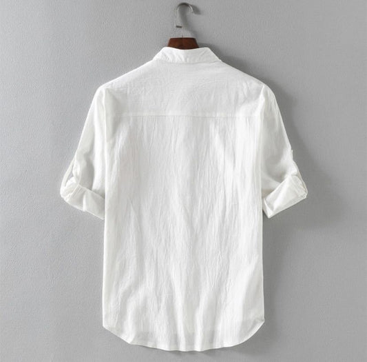 Men's Linen Stand Collar Loose Shirt by http://Lolyshop.shop