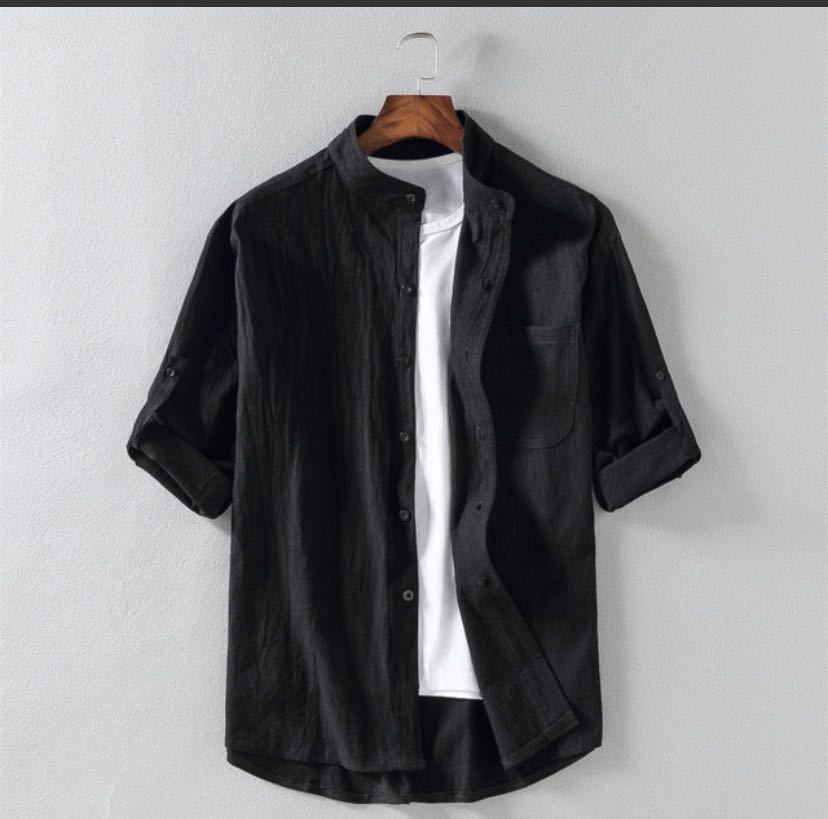 Men's Linen Stand Collar Loose Shirt by http://Lolyshop.shop