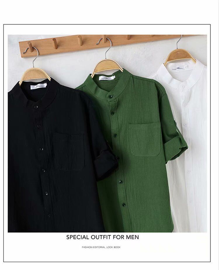 Men's Linen Stand Collar Loose Shirt by http://Lolyshop.shop