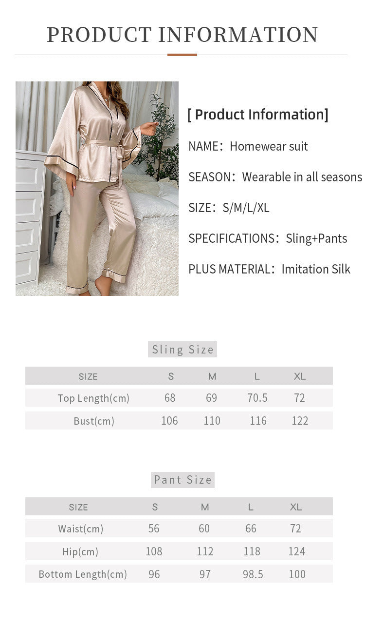 Women's Summer Thin Silk Ice Silk Satin Chiffon Long Sleeve Home Wear