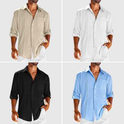 Casual Long Sleeve Shirt With Pocket Lace Polo Collar Solid Color Button Mens Clothing by http://Lolyshop.shop