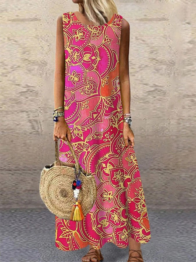 Printed Round Neck Dress Home Dress