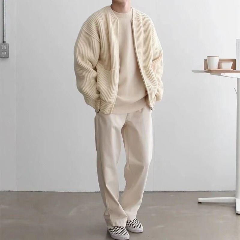 Men Zip Up Knitted Cardigan Lined Funnel Neck Jumper Sweater Pockets Coat All Seasons Comfortable Soft Long Sleeve by http://Loyshop.shop