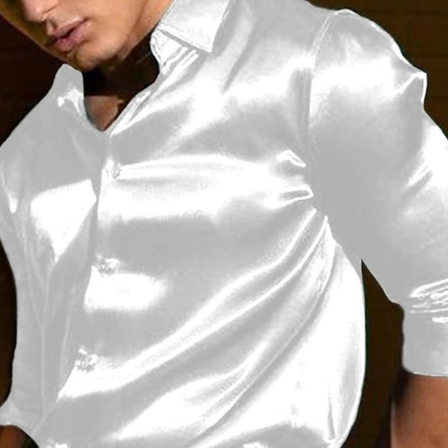 Men's Shirt Fashion Shiny Surface Lapel Long Sleeve Solid Color by http://Loyshop.shop