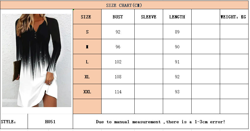 V-neck Black And White Meteor Long Sleeve Slim Fit Dress