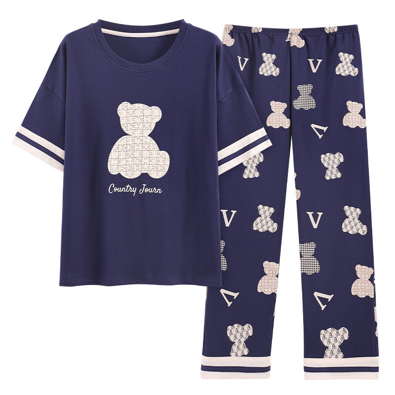 Pajamas Pure Cotton Short-sleeved And Trousers Cute Cartoon Home Wear Suit