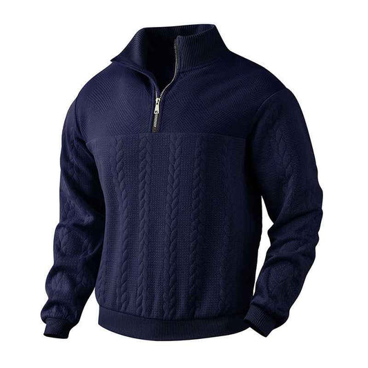 Men's Jacquard Fall Winter Long-sleeved Warm Pullover Hoodies Quarter-Zip Design Fashion Tops