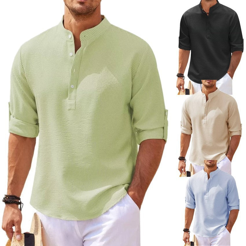 Stand Collar Button Shirt Summer Pineapple Texture Shirt Casual Top Men's Clothing by http://Lolyshop.shop