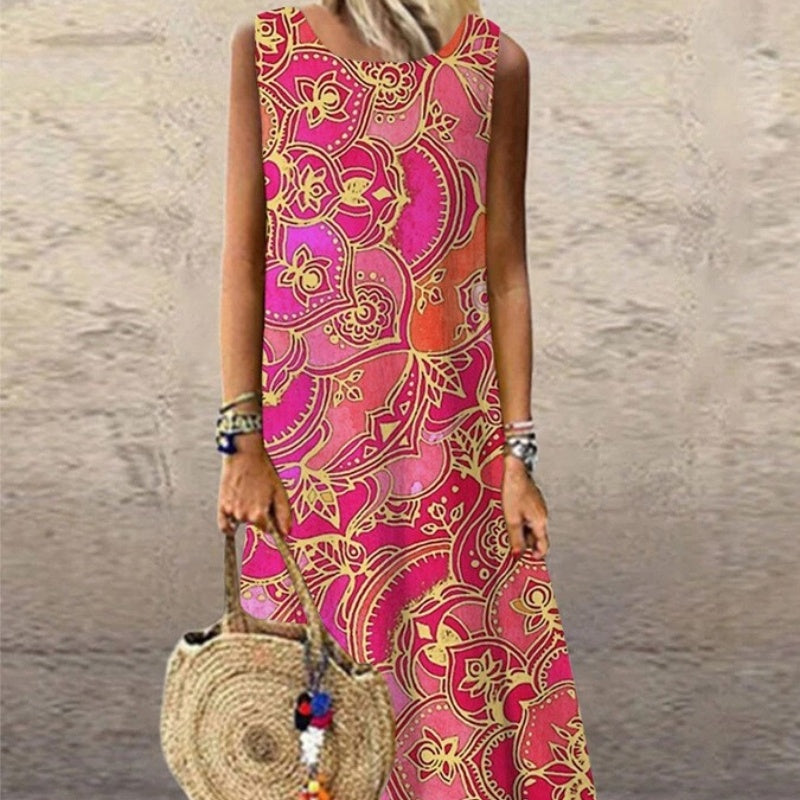 Printed Round Neck Dress Home Dress