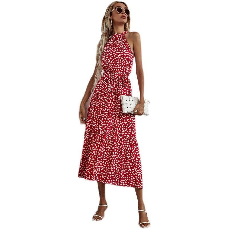 Floral Halter Strap Large Swing Dress Women's Clothing