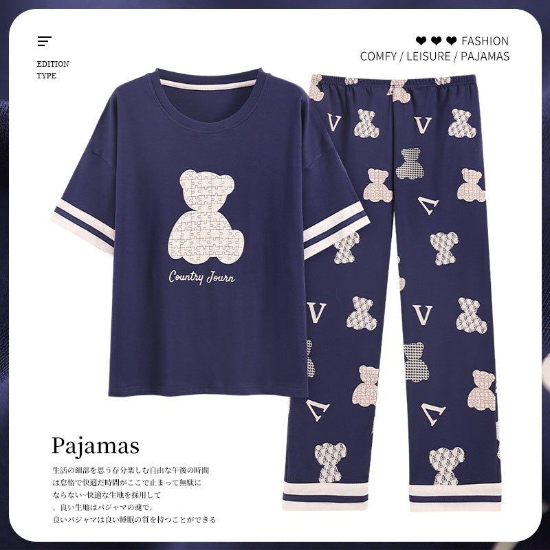 Pajamas Pure Cotton Short-sleeved And Trousers Cute Cartoon Home Wear Suit