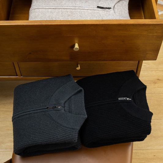 Casual Solid Color Stand Collar Zipper Knitted Cardigan by http://Lolyshop.shop