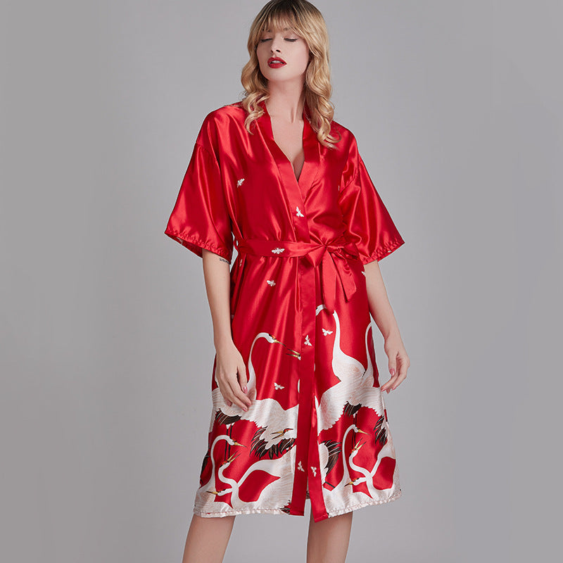 Bridal Dressing Gown Long Ladies Short-sleeved Home Wear by http://Lolyshop.shop