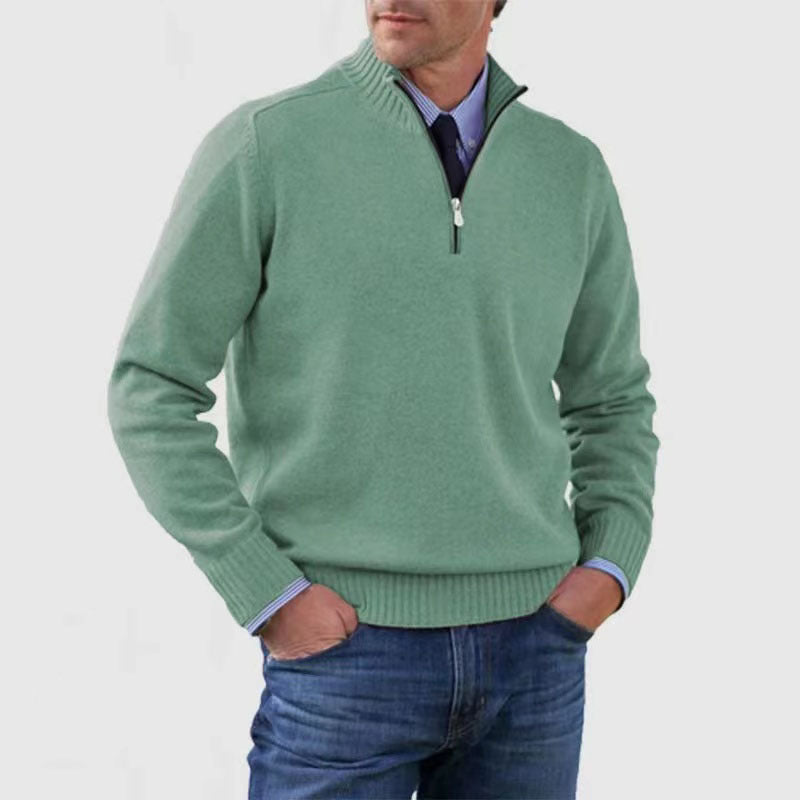 Men's Stand Collar Zipper Sweater Winter Fashion Solid Color Long Sleeve Knitted Top Clothing by http://Loyshop.shop