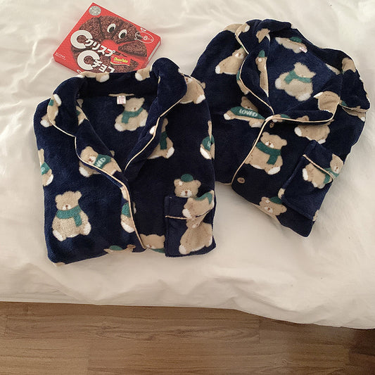 Korean Style Couple Thickened Long-sleeved Pajamas Home Wear Suit Women by http://Loyshop.shop