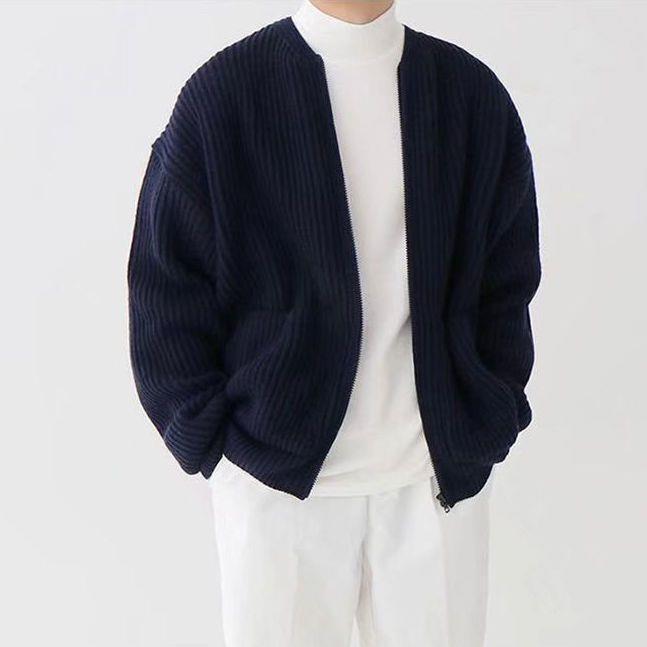 Men Zip Up Knitted Cardigan Lined Funnel Neck Jumper Sweater Pockets Coat All Seasons Comfortable Soft Long Sleeve by http://Loyshop.shop