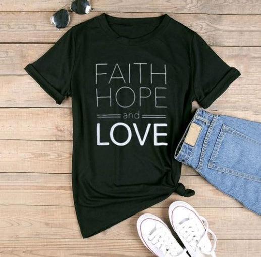 Faith hope and love T-shirts for men and women English alphanumeric street short sleeves by http://Lolyshop.shop