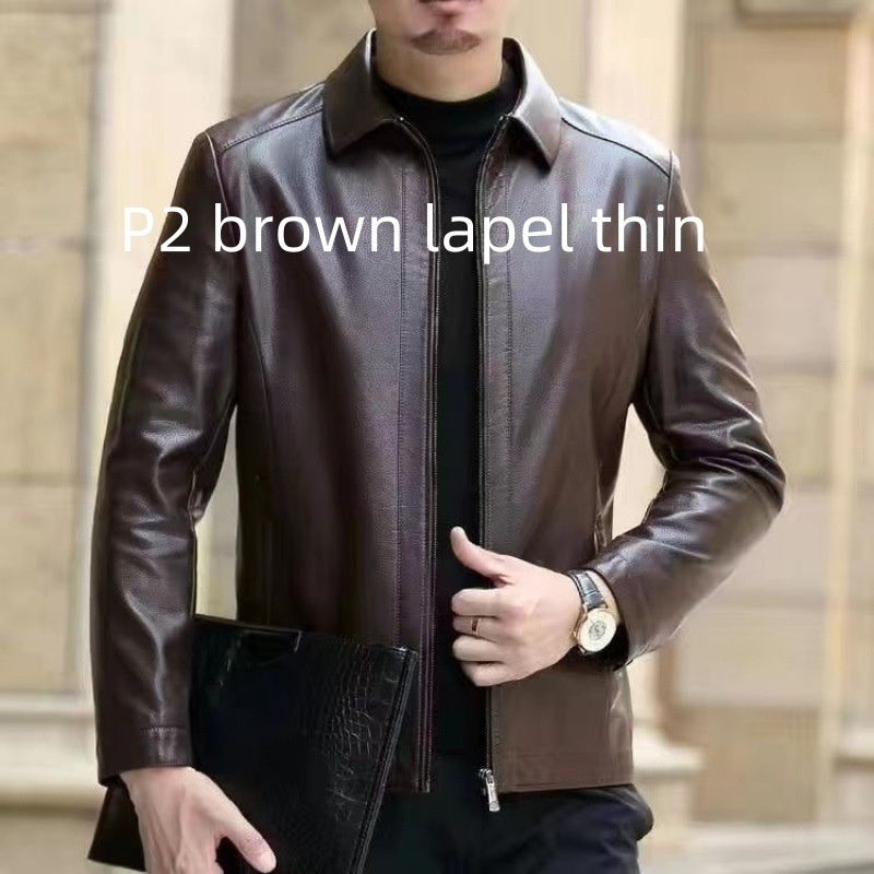 Leather Jacket For Middle-aged Men Leather Clothing With Stand Collar Men Fleece-lined by http://Lolyshop.shop