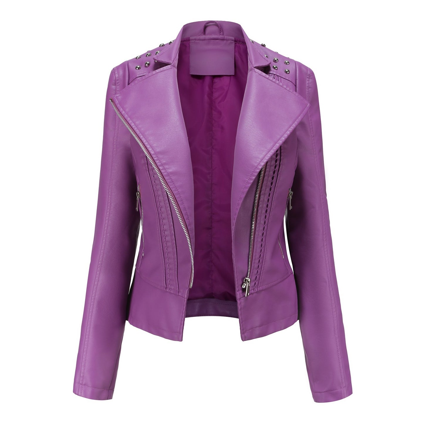 Beaded Leather Women's Long-sleeved Fashion Jacket Lapel Motorcycle Clothing Thin Women's Jacket by http://Lolyshop.shop