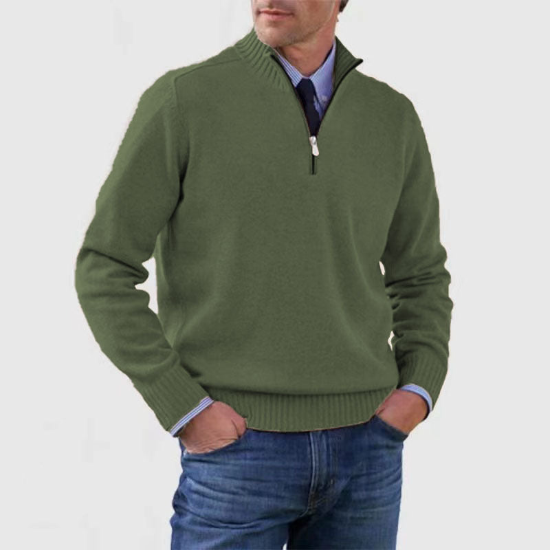Men's Stand Collar Zipper Sweater Winter Fashion Solid Color Long Sleeve Knitted Top Clothing by http://Loyshop.shop