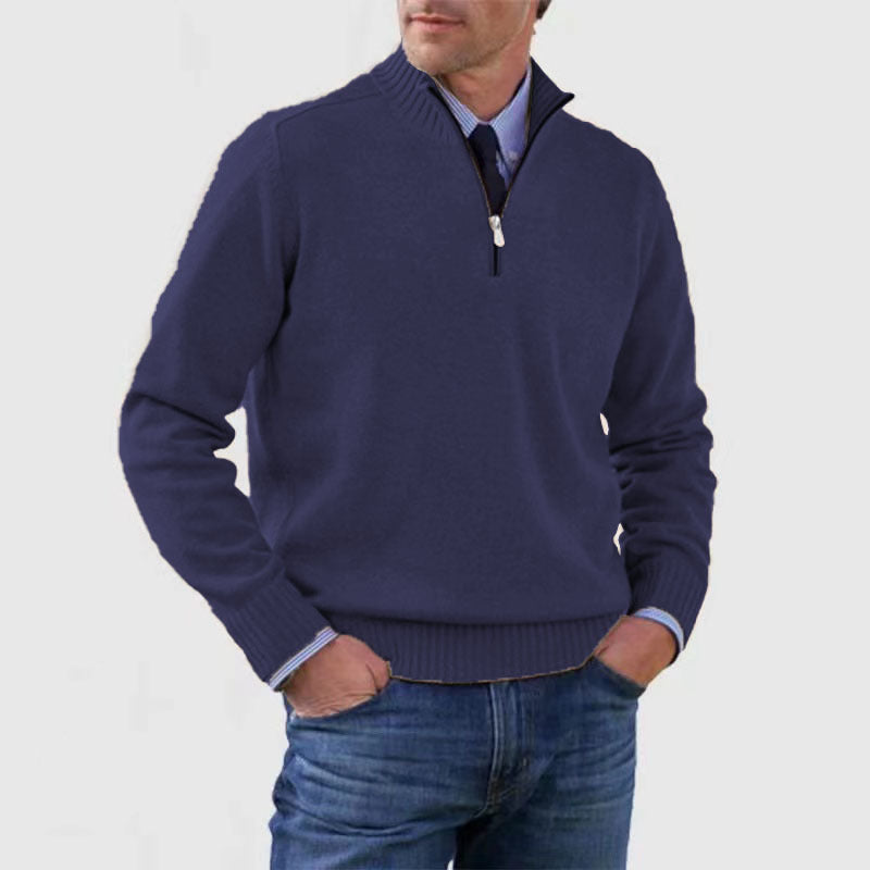 Men's Stand Collar Zipper Sweater Winter Fashion Solid Color Long Sleeve Knitted Top Clothing by http://Loyshop.shop