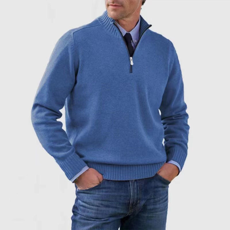 Men's Stand Collar Zipper Sweater Winter Fashion Solid Color Long Sleeve Knitted Top Clothing by http://Loyshop.shop