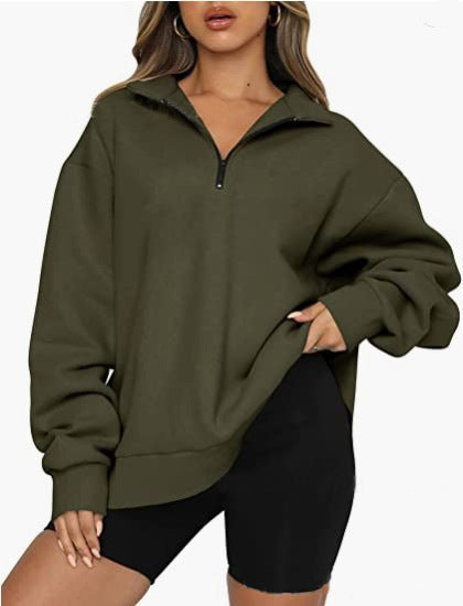 Women Sweatshirts Zip Turndown Collar Loose Casual Tops Clothes by http://Lolyshop.shop