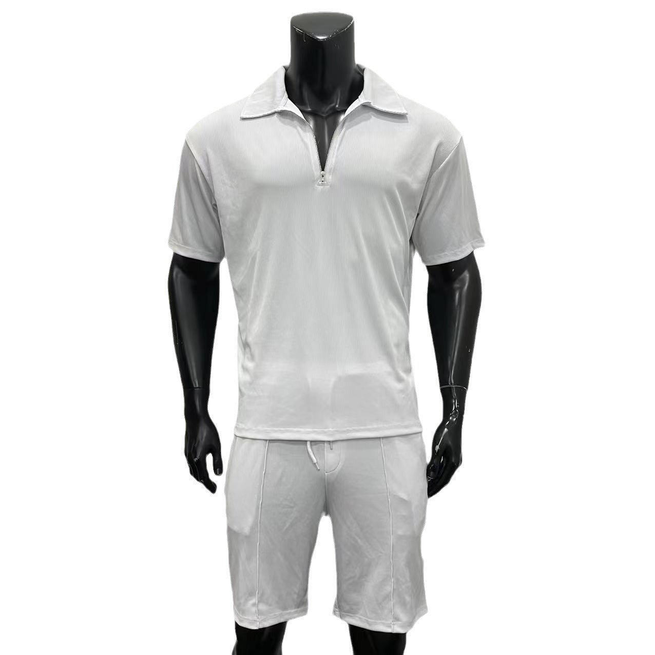 Summer Fashion Mens Clothing Men's Suits New Zipper Polo Casual Short Sleeve Drawstring Shorts Men's Set by http://Lolyshop.shop