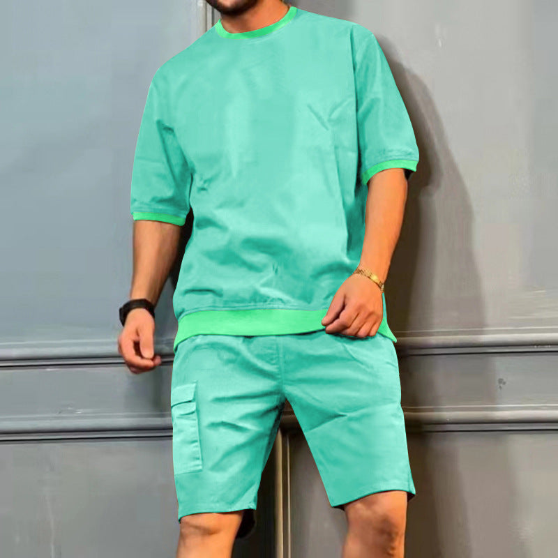 Men's Sports Suits Summer Round Neck Short-sleeved Top And Multi-pocket Shorts Casual Trendy 2pcs Set Clothing by http://Lolyshop.shop