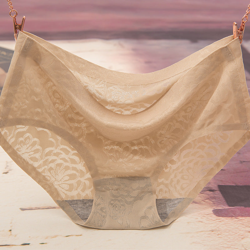 Ice Silk Seamless Panties Women's Mid-waist Jacquard