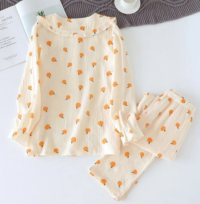 Long Sleeve Doll Collar Pure Cotton Pajamas Women's Loose Home Wear Suit Simple Loose