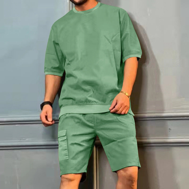 Men's Sports Suits Summer Round Neck Short-sleeved Top And Multi-pocket Shorts Casual Trendy 2pcs Set Clothing by http://Lolyshop.shop