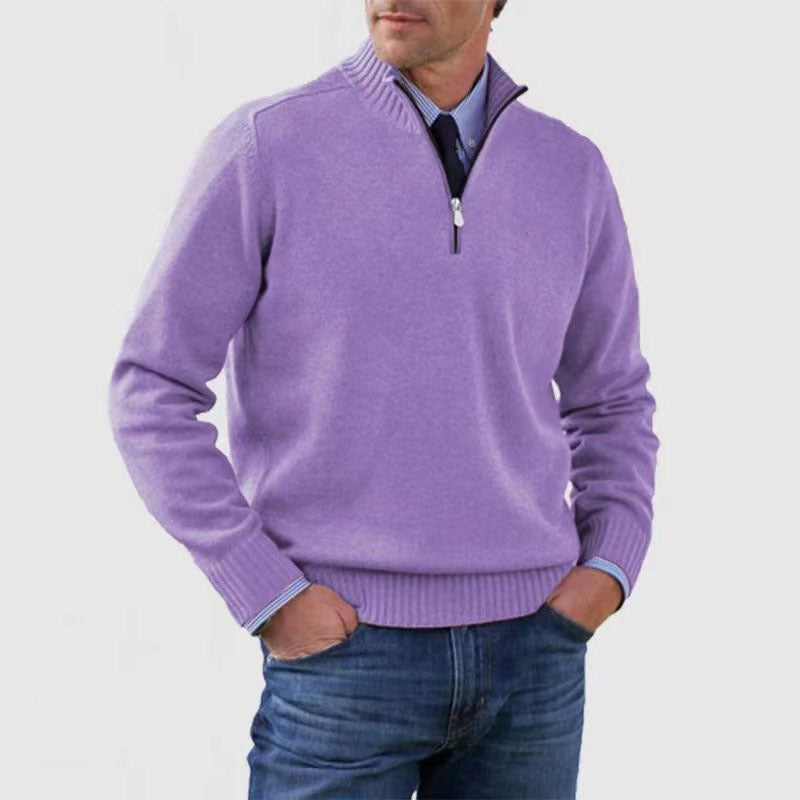 Men's Stand Collar Zipper Sweater Winter Fashion Solid Color Long Sleeve Knitted Top Clothing by http://Loyshop.shop