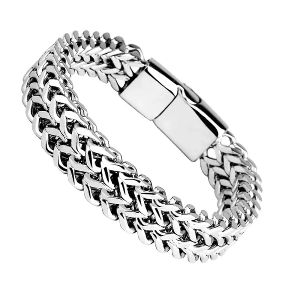 Stainless Steel Braided Double Row Front and Rear Fish Scale Alloy Magnetic Buckle Bracelet with Keel Jewelry New Model by http:// Lolyshop.shop