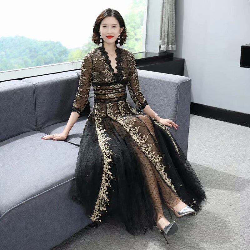 Embroidery Mesh Black Dress Women by http://Loyshop.shop