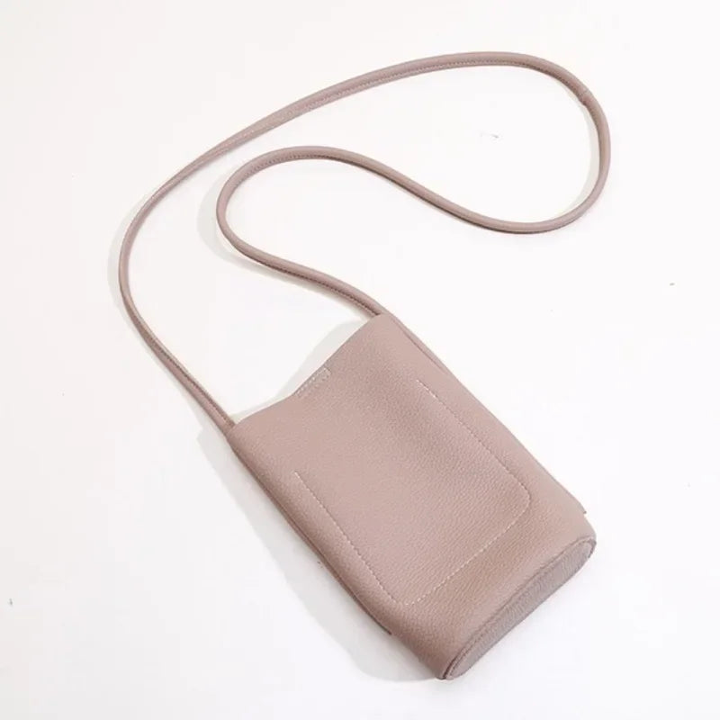 Soft Leather Phone Bag Women's Crossbody Mini Bag 2025 New Trendy Versatile Soild Color Cute Mini Bucket Bags Ladies Hand Bags