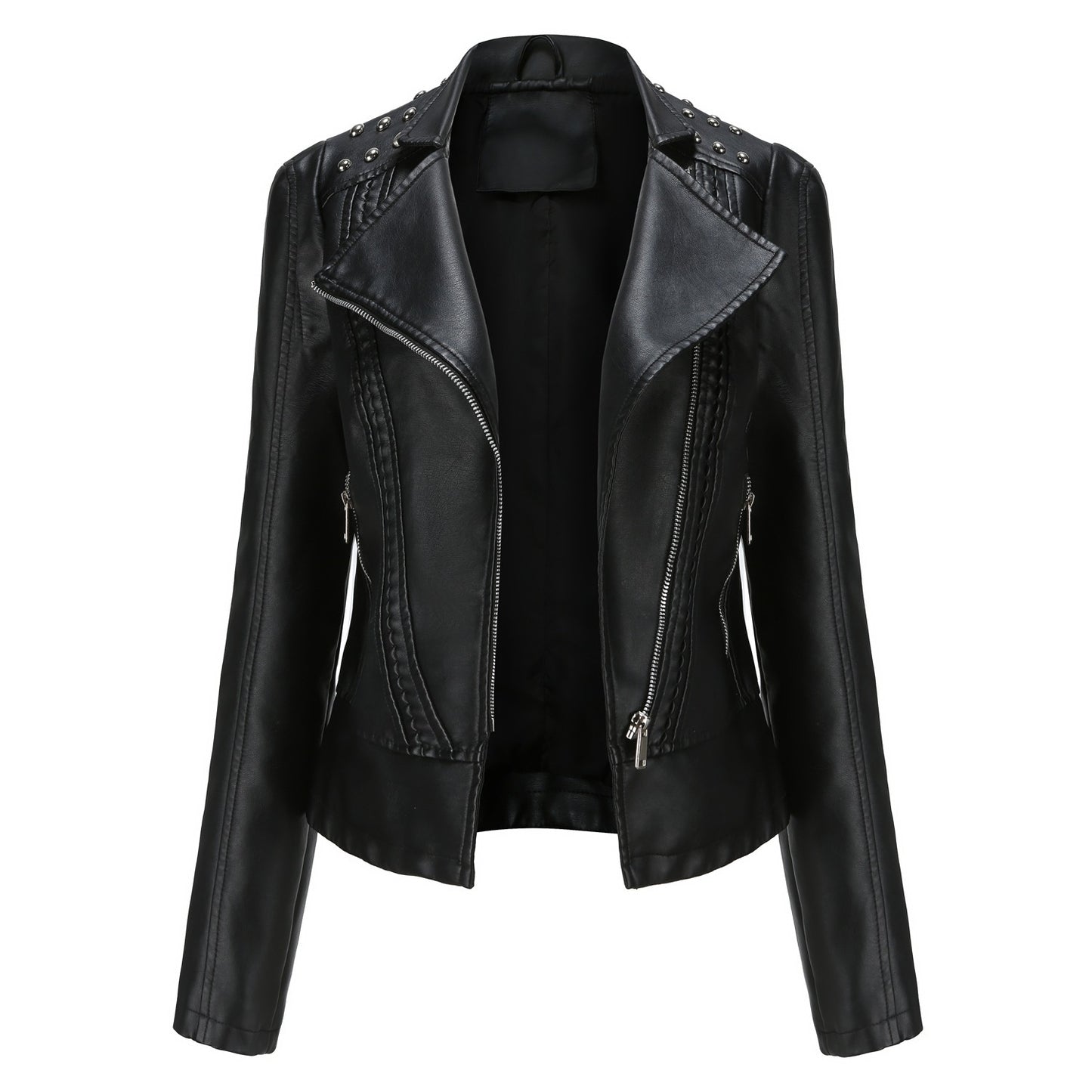 Beaded Leather Women's Long-sleeved Fashion Jacket Lapel Motorcycle Clothing Thin Women's Jacket by http://Lolyshop.shop