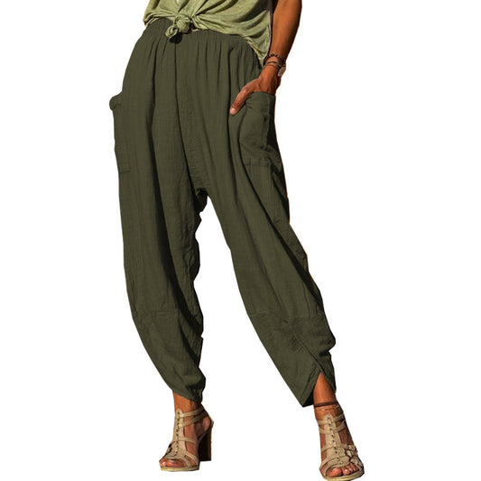 Women's Casual Bloomers Loose Cotton And Linen Trousers by http://Lolyshop.shop