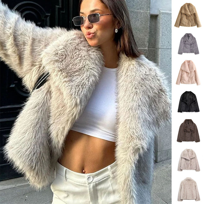 Winter Plush Coat Fashion Warm Thicken Fluffy Lapel Jacket Outwear Casual Long Sleeve Tops Womens Clothing by http://Loyshop.shop