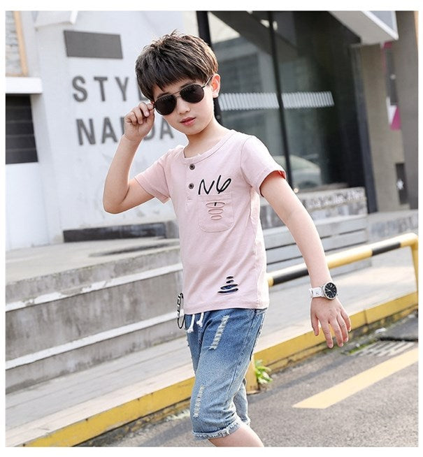 Children Clothing Summer Boys T-shirtDenim Shorts 2pcs by http://Lolyshop.shop