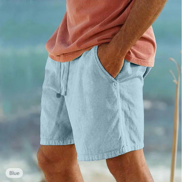 Cotton Linen Drawstring Elastic Waist Solid Color Breathable Bermuda Shorts by http://Lolyshop.shop