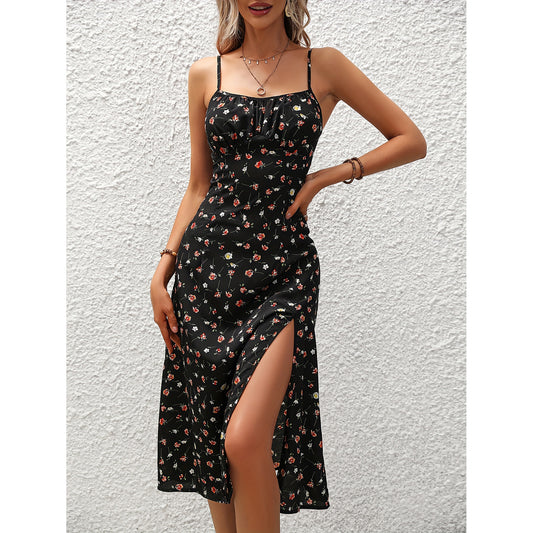 New Polka Dot Print Suspender Dress Summer Sexy Slit Long Dresses For Womens Clothing by http://Lolyshop.shop