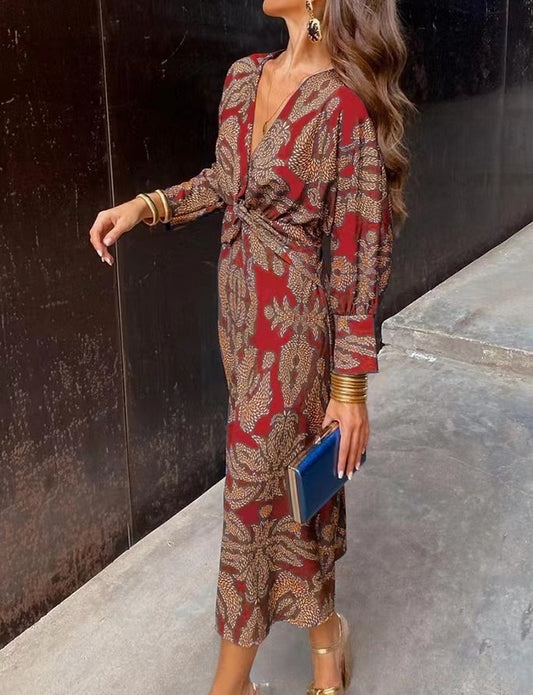 Summer Nine-quarter Sleeve V-neck Painted Dress by http://Lolyshop.shop