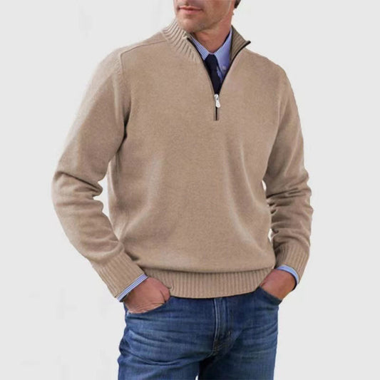 Men's Stand Collar Zipper Sweater Winter Fashion Solid Color Long Sleeve Knitted Top Clothing by http://Loyshop.shop