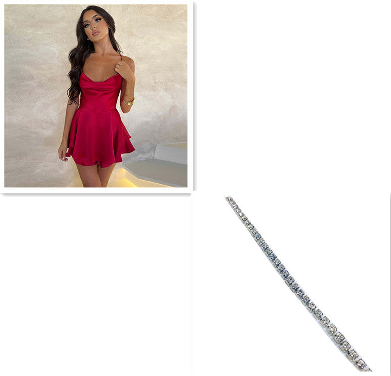 Sexy Suspender Skirt For Women Elegant Slim Strap Satin Backless Lace Up A-Line Short Dress Lady by http://Lolyshop.shop