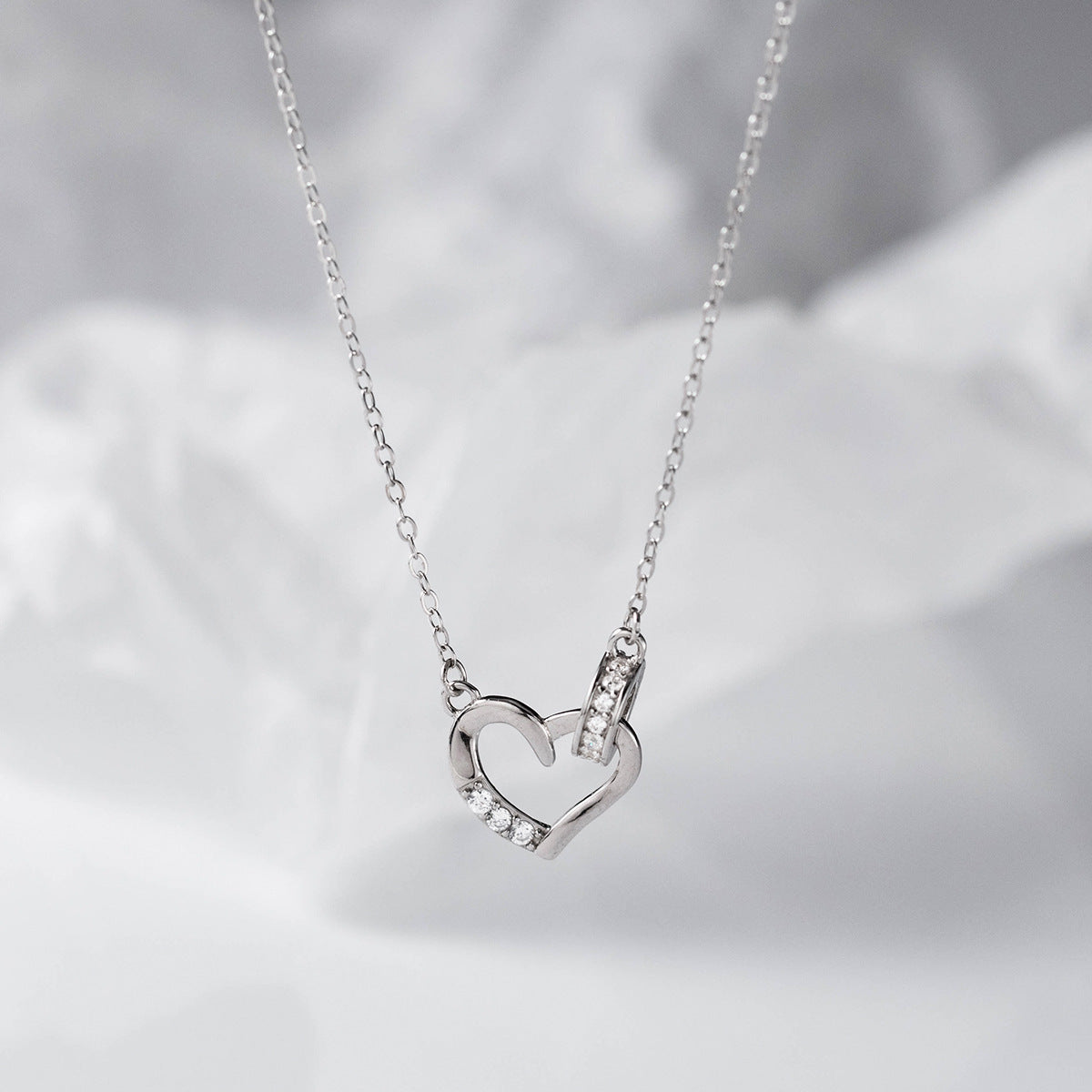 Silver Sweet Special-interest Design Diamond Love Necklace