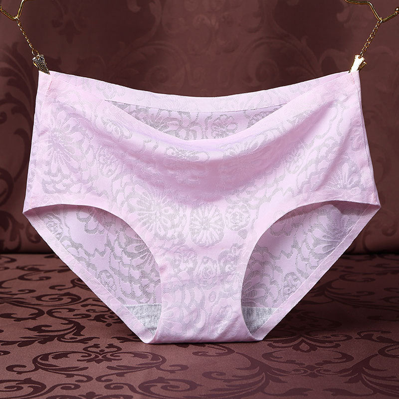 Ice Silk Seamless Panties Women's Mid-waist Jacquard